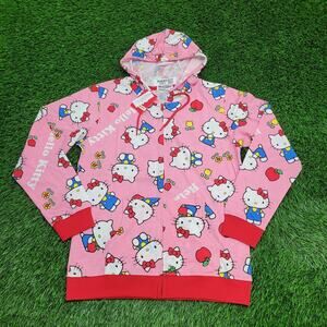 Hello-Kitty Adorable AOP Zip Hoodie Jacket Womens Large 20x26 Pink Lightweight